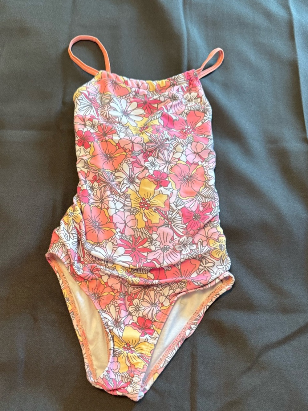 Kensie Girl Floral One Piece Swimsuit Pink Yellow Size 5/6 Retro Swim